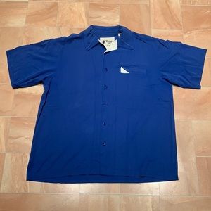 Vintage Men's Blue Silk Button Down Short Sleeve Shirt